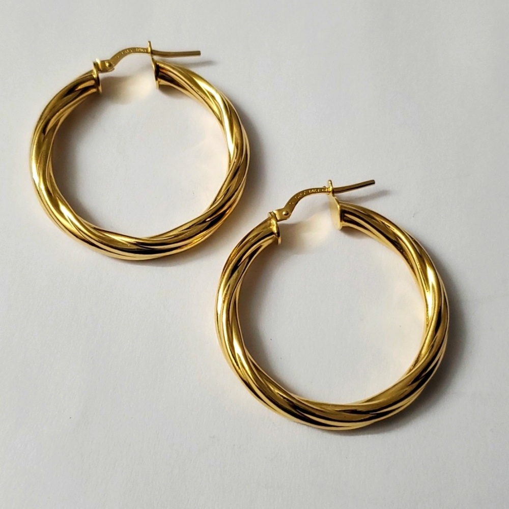 18k Gold Twisted Chunky Plated Hoop Earrings